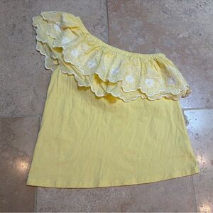 Lilly Pulitzer Yellow One-Shoulder Ruffle Top with Eyelet Detail